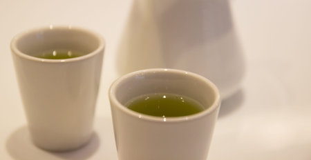 green tea cup and teapotの写真素材