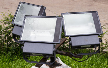 outdoor spotlight set on the lawn yard