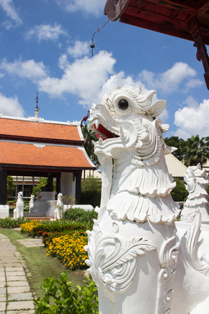 the art design of white asian lion statueの写真素材