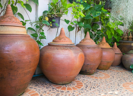 thailand traditional clay water pot for water storageの写真素材