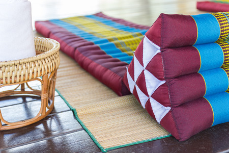 thailand traditional cushion mattress on the mat for outdoor spa massageの写真素材