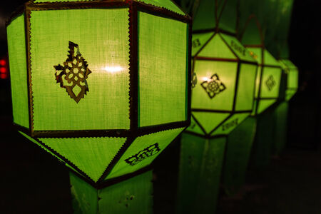 decorating paper lantern on Yeepeng festival, thailand lanna tradition religion in Chiangmai thailandの写真素材