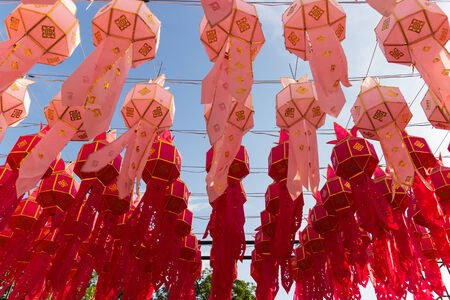 decorating paper lantern on Yeepeng festival, thailand lanna tradition religion in Chiangmai thailandの写真素材