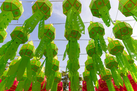 decorating paper lantern on Yeepeng festival, thailand lanna tradition religion in Chiangmai thailandの写真素材
