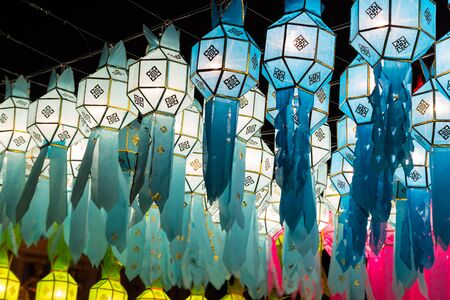 decorating paper lantern on Yeepeng festival, thailand lanna tradition religion in Chiangmai thailandの写真素材