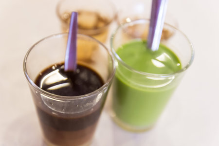 thailand traditional hot coffee ,green tea drink and chinese teaの写真素材