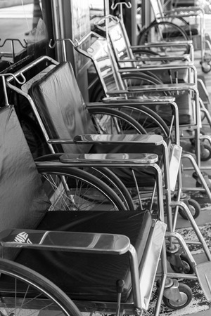 many empty wheelchair for patient or elderly peopleの写真素材
