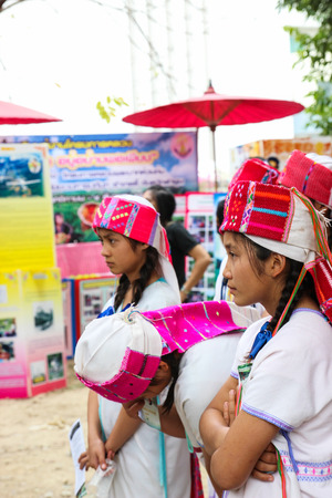 Chiangmai, Thailand - December 18, 2014: thailand hill tribe girl with traditional northern tribe costume in royal project fair at Chiangmai university.のeditorial素材