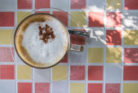 hot cappuccino coffee with cinnamon topping, shallow depth of fieldの写真素材