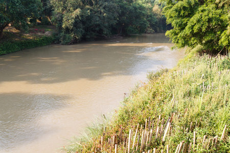 view of river landscape in rural thailandの写真素材