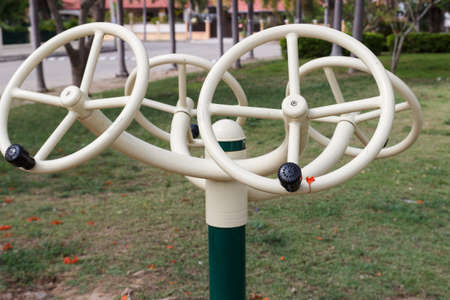 metal exercise equipment in the public parkの写真素材