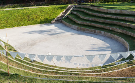 the amphitheater and outdoor stage decorating with white flag