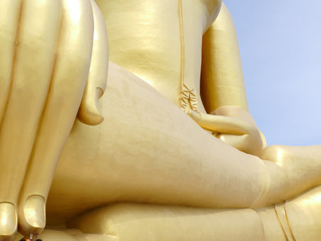 hand of big golden buddha statue in meditating actの写真素材