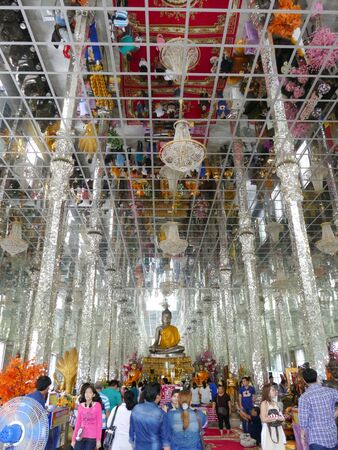 Ang Thong, Thailand - August 1, 2015: reflection of people on the ceiling in buddhism temple with buddha statue in Muang temple.のeditorial素材