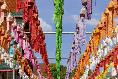 colorful paper lantern decoration for traditional Yeepeng festival in Thailandの写真素材