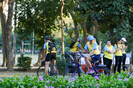 Chiang Mai, Thailand -  December 11, 2015: People riding the bicycle around Chiang Mai city in "Bike for dad" activity in Chiang Mai, Thailand on December 11, 2015.のeditorial素材