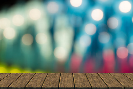 colorful Christmas holiday bright bokeh illustration defocused lights (blur background with wood...