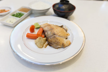 grilled snapper fish, mushroom and vegetable