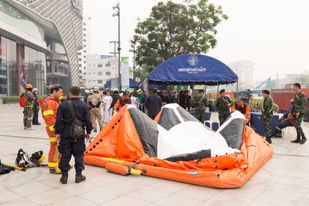 Chiang Mai, Thailand - March 25, 2016: Paramedic in mock disaster drill at Maya shopping center in Chiang Mai, Thailand on March 25, 2016.のeditorial素材