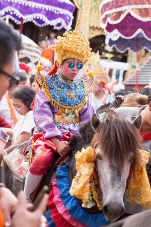 Chiang Mai, Thailand - April 2, 2016: children before becoming a monk in traditional buddhist monk ordination ceremony at Roy Jun temple in Chiang Mai, Thailand on April 2, 2016.のeditorial素材