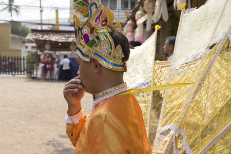 Chiang Mai, Thailand - April 13, 2016:  dancer waiting for perform traditional Thai dance show at the ancient lanna house 140 years in water festival in Chiang Mai, Thailand on April 13, 2016.のeditorial素材