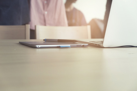 pen, digital graphic tablet and laptop computer notebook for graphic design work, vintage toneの写真素材