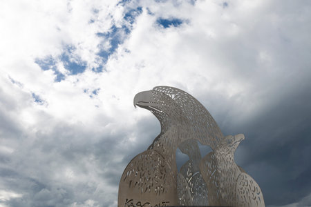 art design of silver eagle sculpture statueの写真素材
