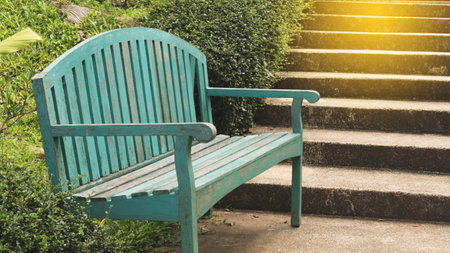 wood seat bench for relaxing in garden park
