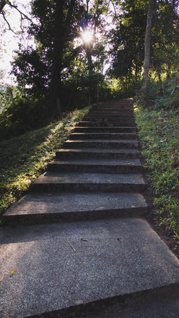 sunlight on stair step, staircase, stairway in parkの写真素材