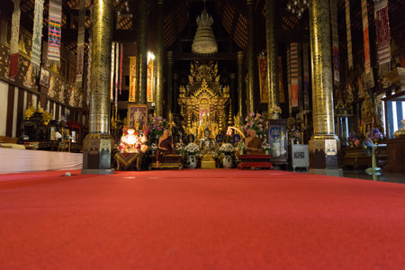 Chiang Mai, Thailand - December 27, 2016: interior design of buddhism temple at Wat Pa Daraphirom Temple in Chiang Mai, Thailand on December 27, 2016.のeditorial素材