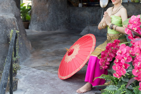 Thai woman wearing typical Thai dress, identity culture of Thailand
