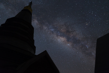 milky way with landmark pagoda in Doi Inthanon mountain, natural astronomy landscape, Chiang Mai, Thailand.の写真素材