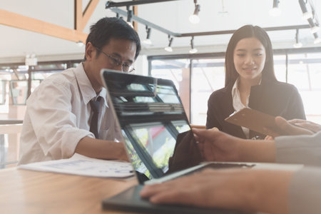 young business people and entrepreneur having a meeting around table in office. Conference,...
