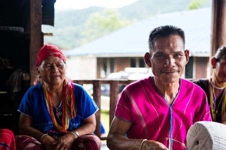 Chiang Mai, Thailand - September 14, 2017: Unidentified elder man and woman from Karen ethnic hill tribe minority with traditional clothes in Chiang Mai, Thailand on September 14, 2017.のeditorial素材