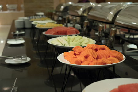 Food buffet in luxury restaurant. catering in hotel for wedding party banquet event. eating, dining conceptの写真素材
