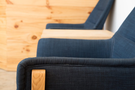 wood table and chair with blue fabric cushion in modern living room