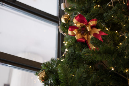 christmas tree with ornament. xmas holiday celebration concept. season greetings