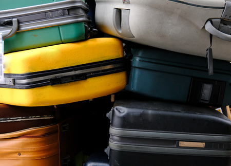 pile of luggage and baggage. old style suitcase. travel, holiday & journey conceptの写真素材