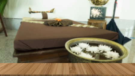 massage bed in spa health wellness club with wood table for montage display productの写真素材