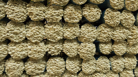 fresh enoki mushroom in farmの写真素材