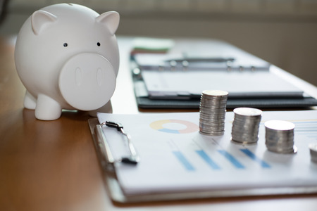 coin & piggy bank. money savings, cash deposit conceptの写真素材