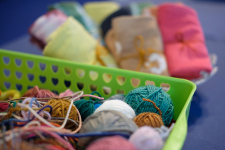 colorful knitting yarn ball. handmade handicraft embroidery accessoryの写真素材