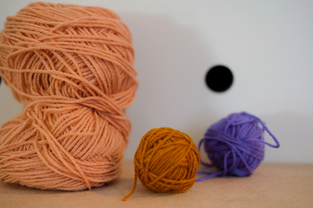 colorful knitting yarn ball. handmade handicraft embroidery accessoryの写真素材