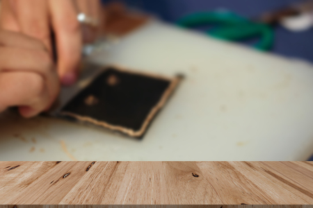 craftsman making leather bag. handmade DIY handicraft workshopの写真素材