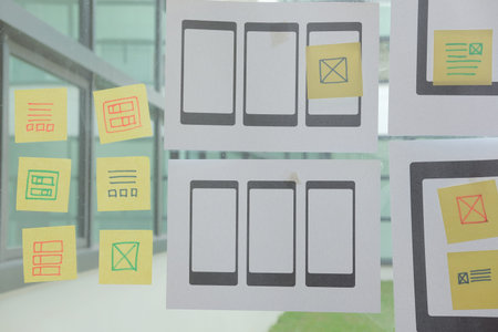 user experience, UX designing web on smart phone tablet layout. UI planning mobile application....