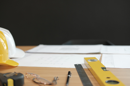 house blueprint of real estate project at architect engineer  workplace. construction & building conceptの写真素材