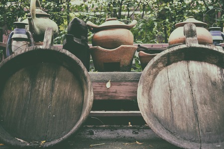 clay pot. old retro traditional thailand crockery kitchenwareの写真素材
