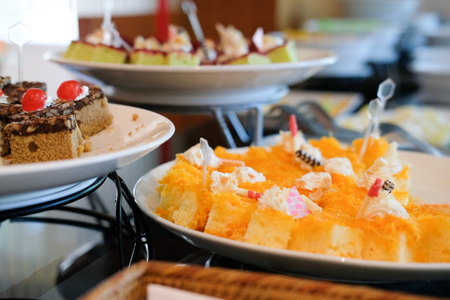 dessert buffet catering in restaurant hotel. eating dining in banquet event.の写真素材