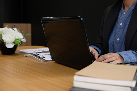 businessman using computer. startup man working with laptop at office.の写真素材