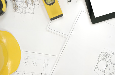 house blueprint of real estate project at architect engineer  workplace. architectural plan. building construction tool top viewの写真素材